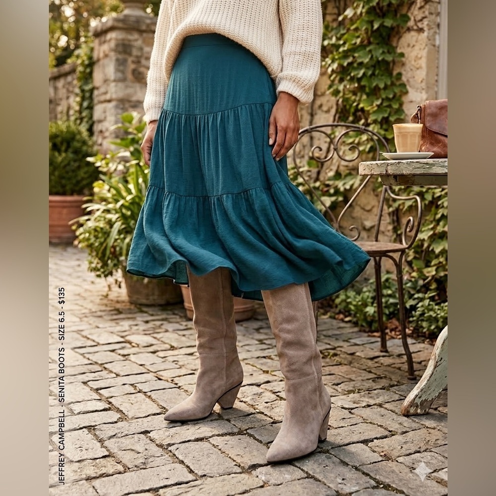 Jeffrey Campbell Senita Tall Suede Taupe Boots Anthropologie 6.5 - Picture 4 of 14